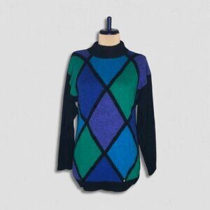 Private Party Angora Wool Diamond Sweater Multicolor Size Small